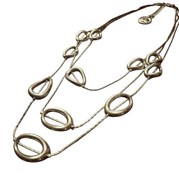 Trifari Vintage Silver-Tone Multi-Strand Oval Station Necklace, Layered & Adjust - Picture 1 of 4